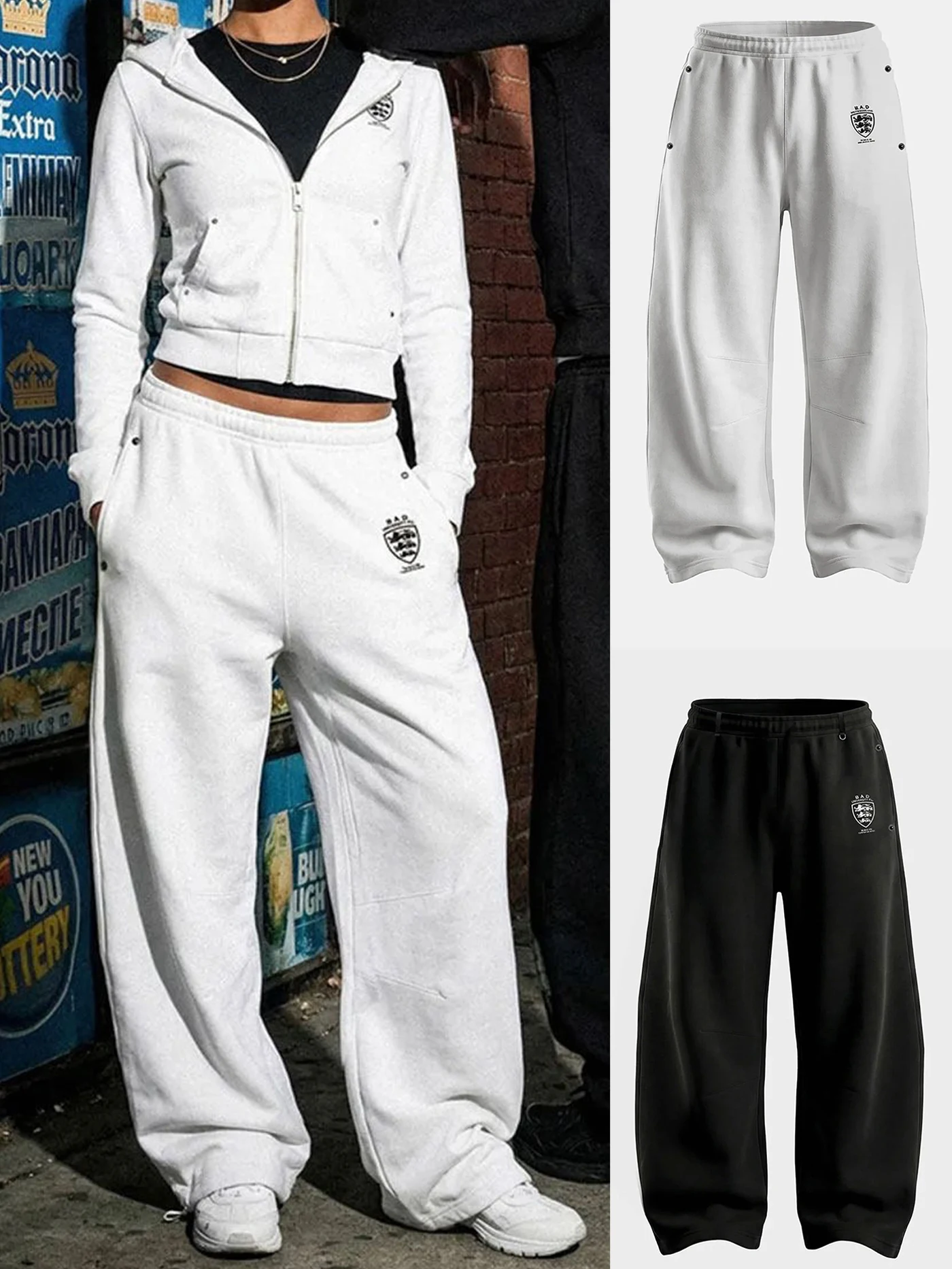 

American Style Retro Sporty Casual Pants Women Loose Wide Leg Knife Embroidery Long Trousers Trendy Loose Fit Straight Leg
