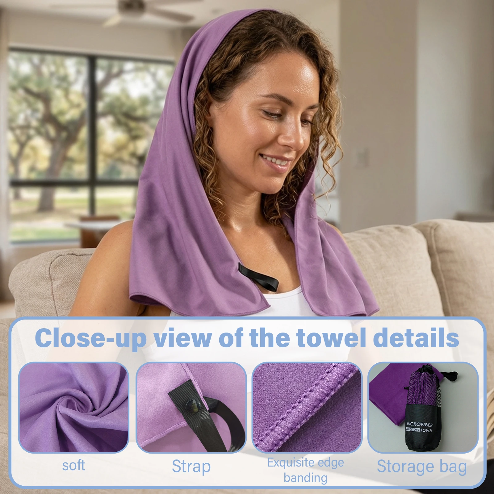 50x100cm Lightweight Microfiber Quick Dry Towel Portable Absorbent for Beach Travel Gym with Mesh Carry Bag & Hanging Tab