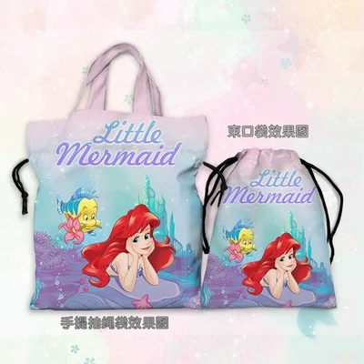 Disney Princess Ariel Mermaid A77641 borse da pranzo Anime cartone animato personalizzato borsa con coulisse borsa custodia Casual regalo Unisex