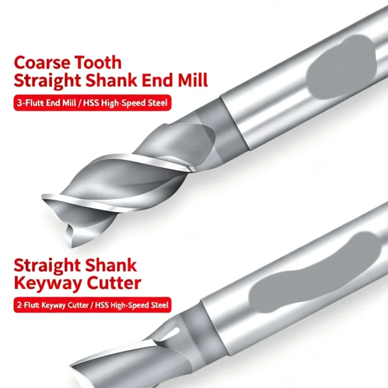 1PCS 2/3 Flute  Keyway End Mill Straight Shank Coarse Tooth Milling Cutters 3 4 5 6 8 10 12mm