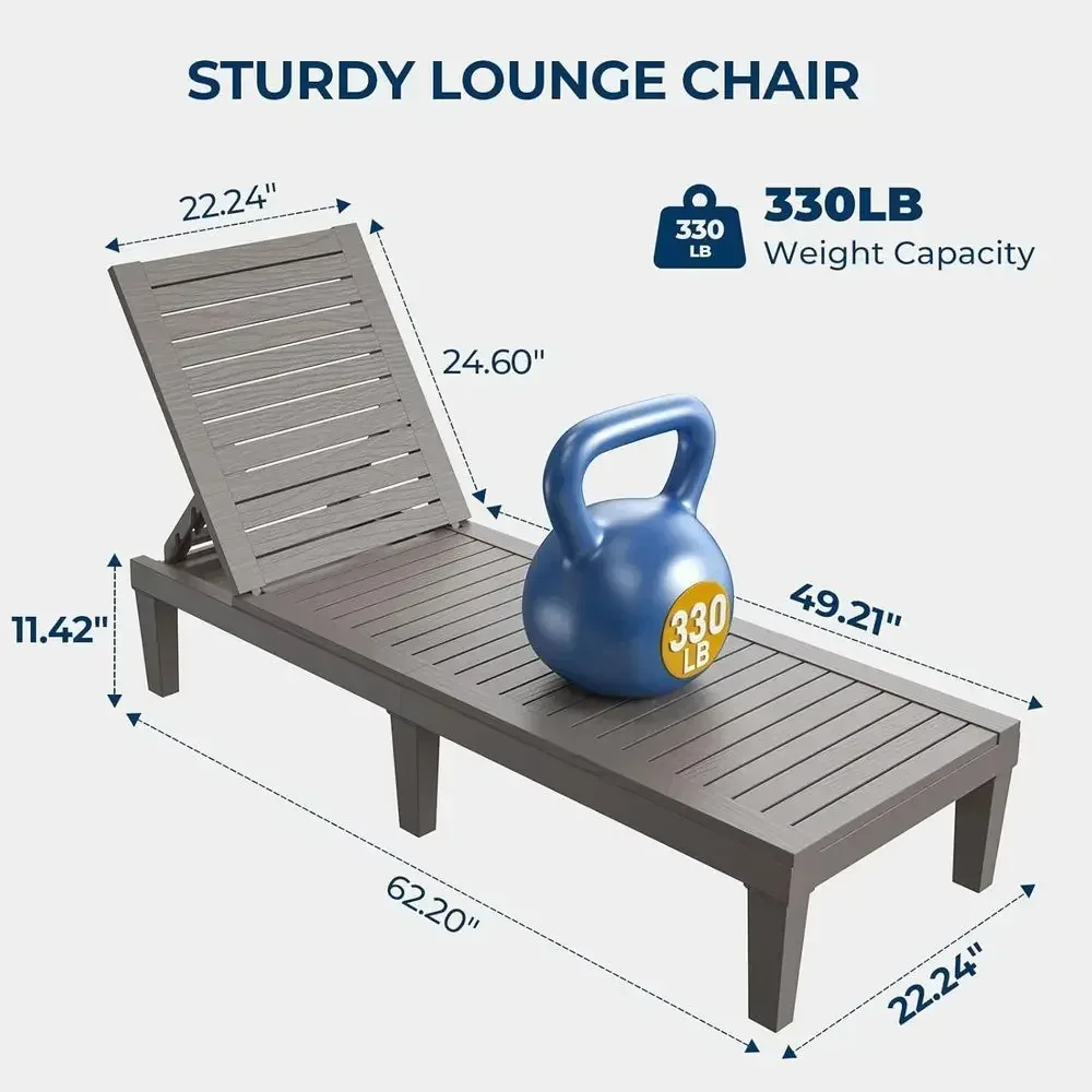 2-Piece Outdoor Tanning Loungers with 5-Position Adjustable Backrest, Waterproof, 330lbs Capacity, Grey Resin Chairs