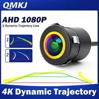 QMKJ visión nocturna AHD 1080P trayectoria dinámica inteligente cámara de visión trasera de coche 180 grados con 2 líneas de estacionamiento para Radio MP5 DVD