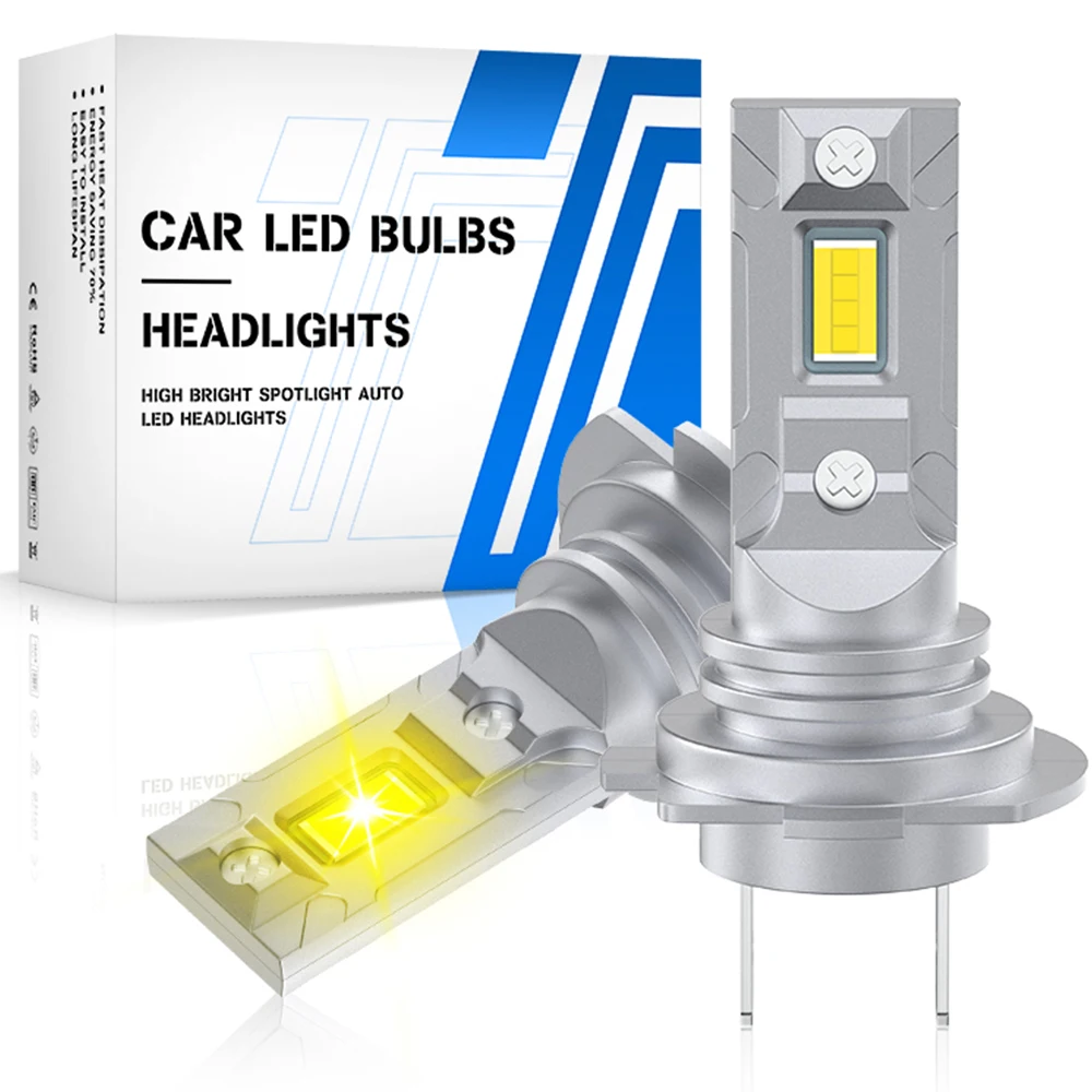 2x H7 LED Headlight Bulb Mini Wireless 20W 3000K Golden Yellow CSP for Car Headlamp Auto Diode Lamps 12V Automobile Plug&Play