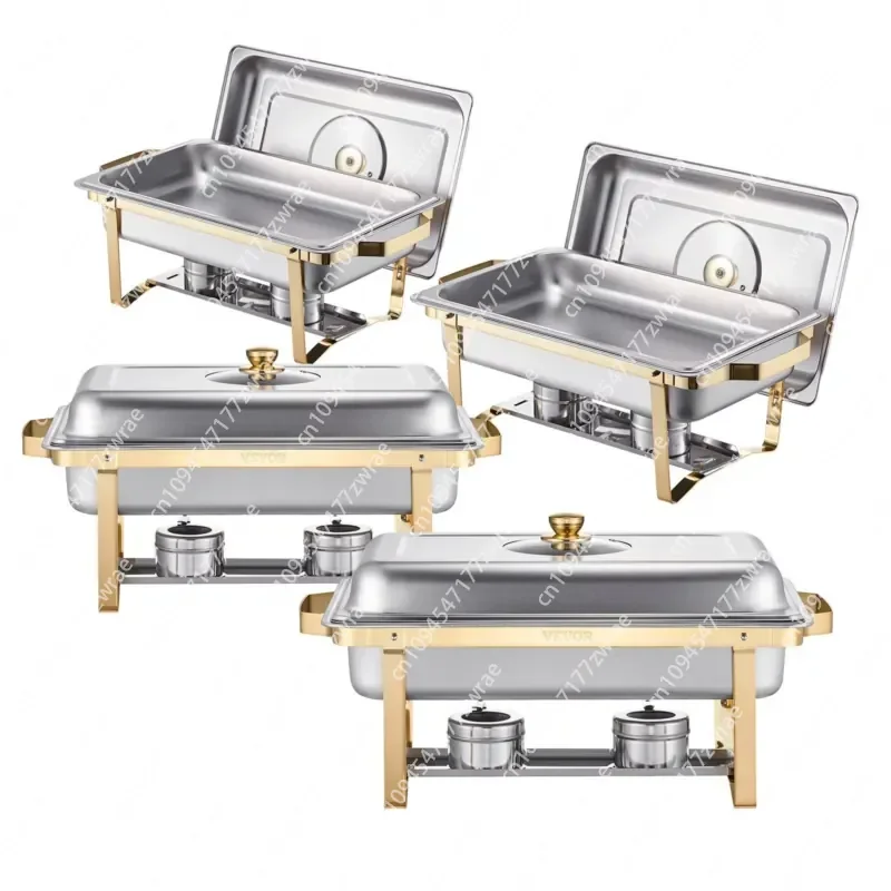 Stainless Steel Chafing Dish Set 8 Qt Rectangle Gold Buffet Serving Party Tableware