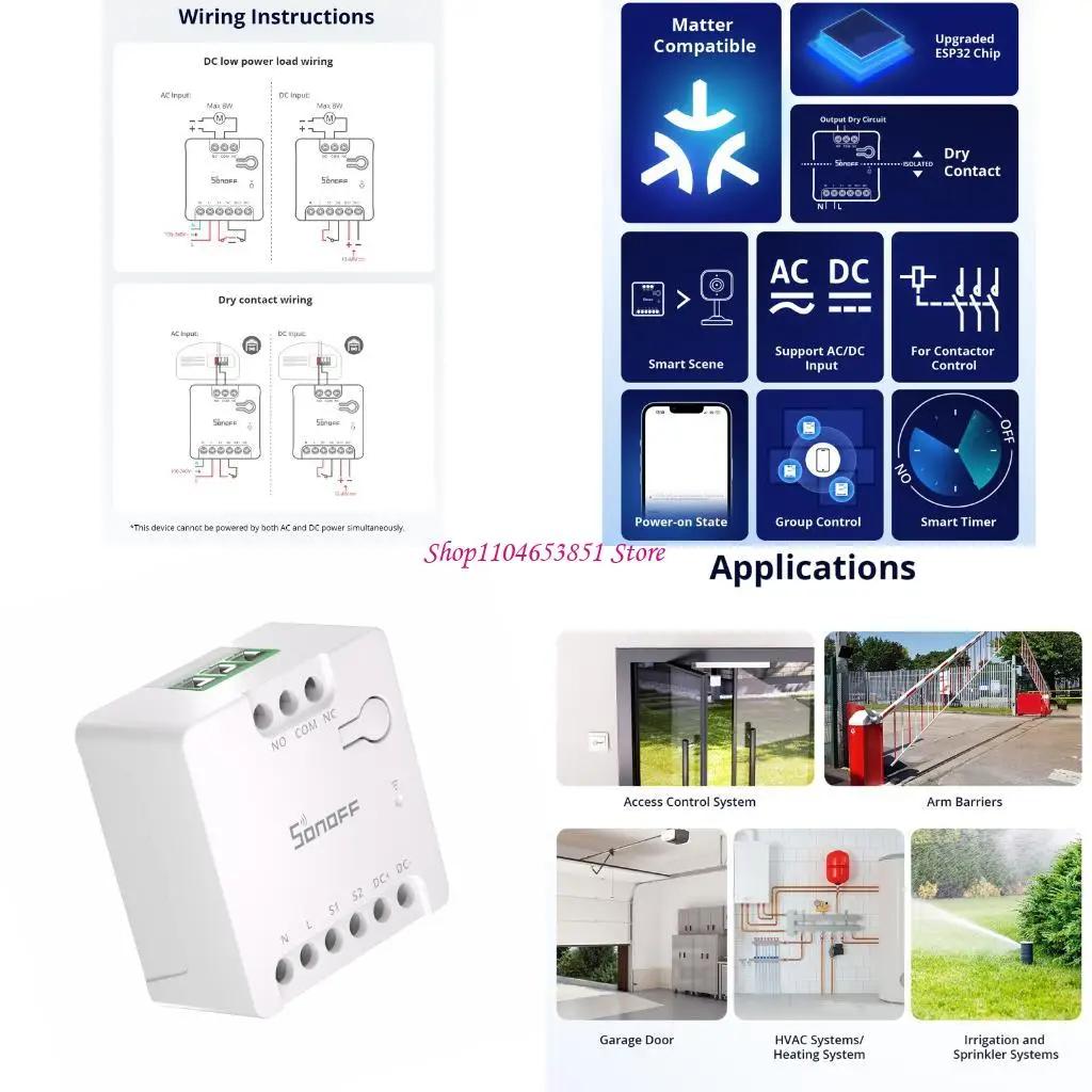 Home Automation Switches Module Dry Contact Output, AC100-240V or DC12-48V Input, App Control for Gate, Door and HVAC 