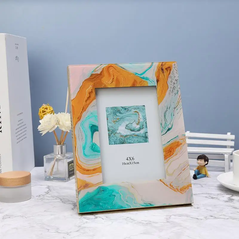 6/7 Inch Golden Metal Photo Frame, UV-printed Colored Glass Photo Holder For A Stylish European-style Photo Display Stand