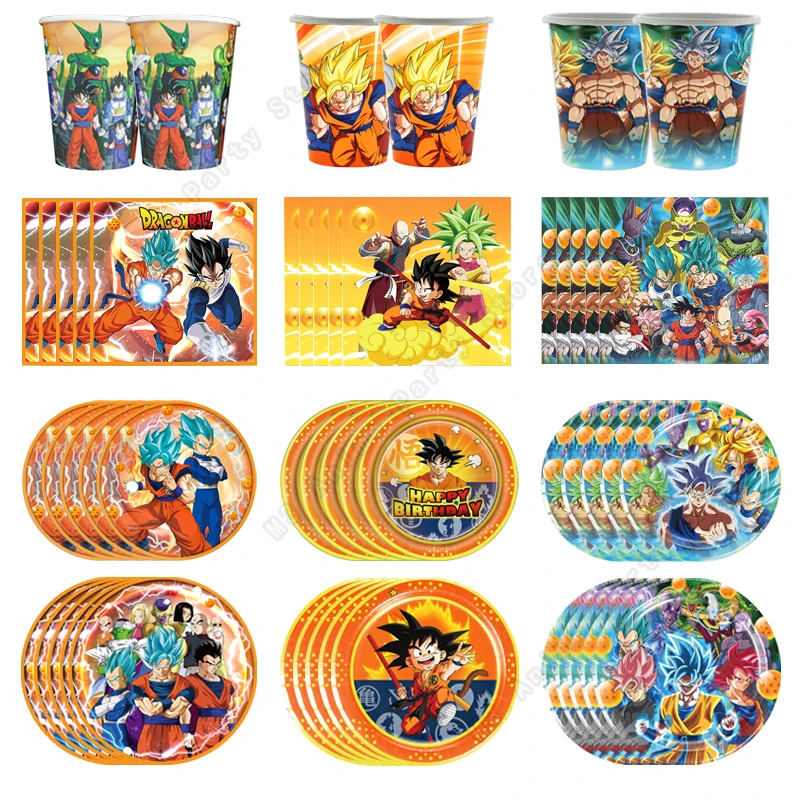 Goku Dragon Ball Z Birthday Decoration Party Supplies Tablecloth Paper Cup Plate Napkin Bag Disposable Tableware Baby Shower Kit