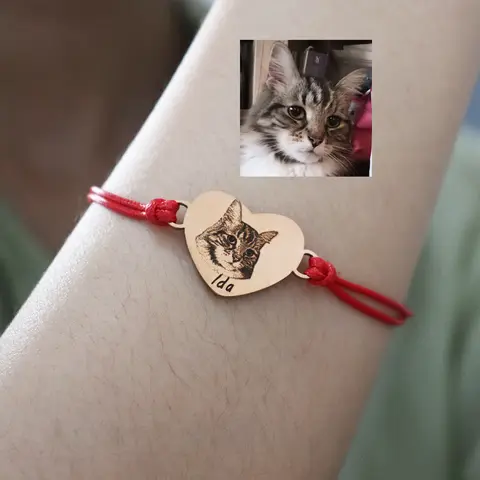 Custom Heart Pet Portrait  Bracelet Adjustable Personalized Cat Dog Picture Rope Bangle Lost Memorial Gift For Men Women