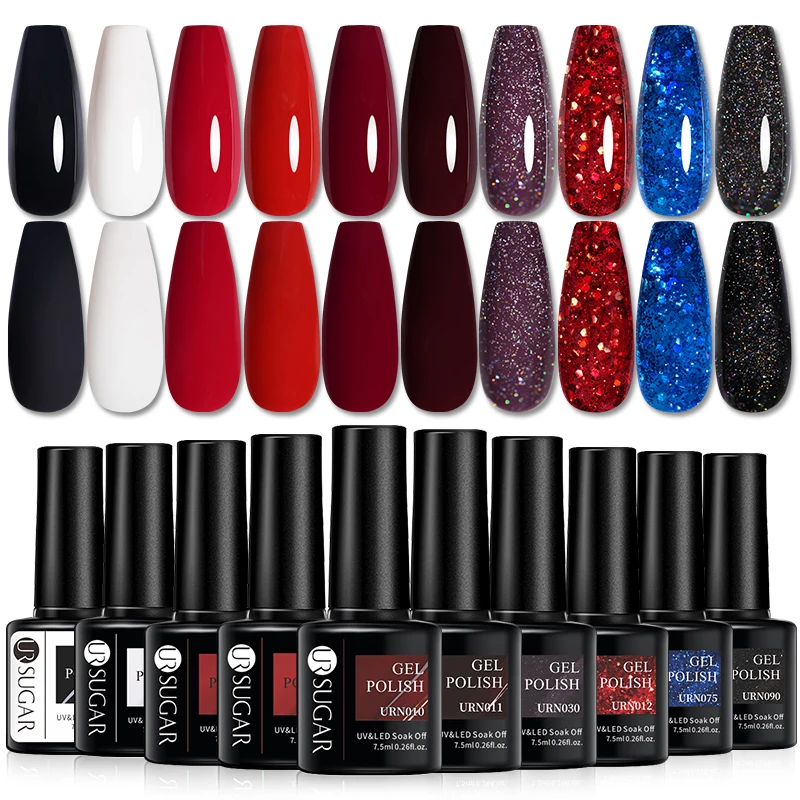 

UR SUGAR 6/10 шт. цветной гель-лак для ногтей, набор блестящих красных светящихся полуперманентных УФ-гель-лаков, рождественский декор для дизайна ногтей