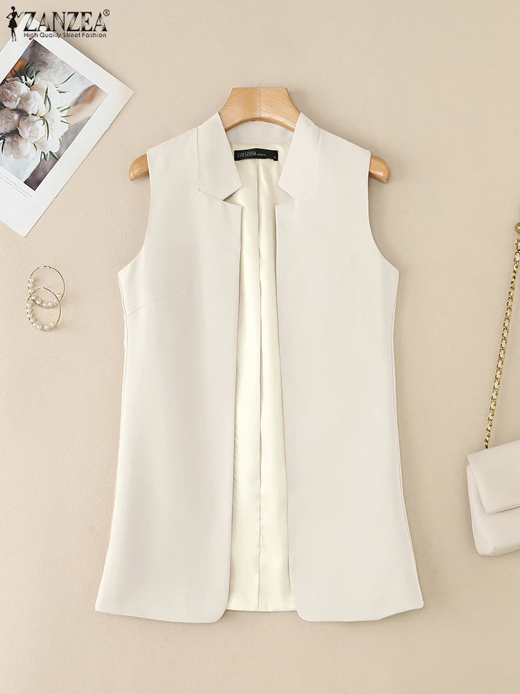 

Stylish Women Vests Coats ZANZEA 2025 Autumn Elegant OL Work Blouse Fashion Sleeveless Office Shirt Solid Thin Cardigan Tops