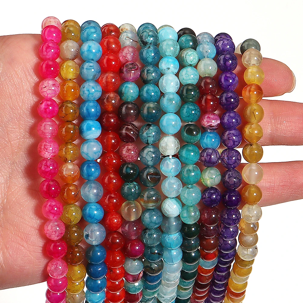 35-60pcs/lot 6 8 10mm Natural Stone Beads Dragon Vein Agate Round Loose Spacer Beads For Jewelry Making DIY Bracelet Necklace