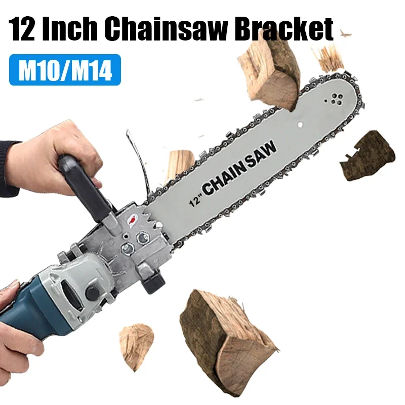 12-inch M10/M14 Electric Chain Saw Converter Bracket DIY Kit For 100/125/150 Angle Grinder Home Woodworking Tools