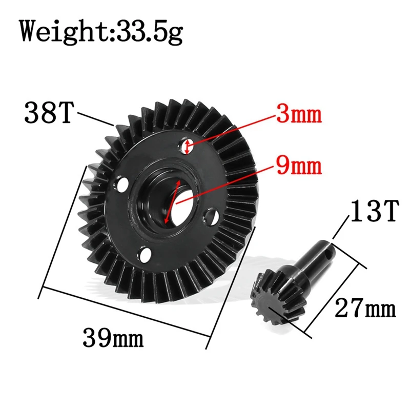 금속 Diff 기어, 1/10 Axial RBX10 전방 또는 후방 차축 Diff 기어, 38T/13T RC 크롤러 부품 액세서리