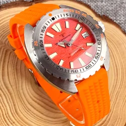 Tandorio 42mm NH35A 20BAR Waterproof Dive Automatic Watch Men Sapphire Glass 120 Click Bezel Luminous Index Orange Rubber Strap