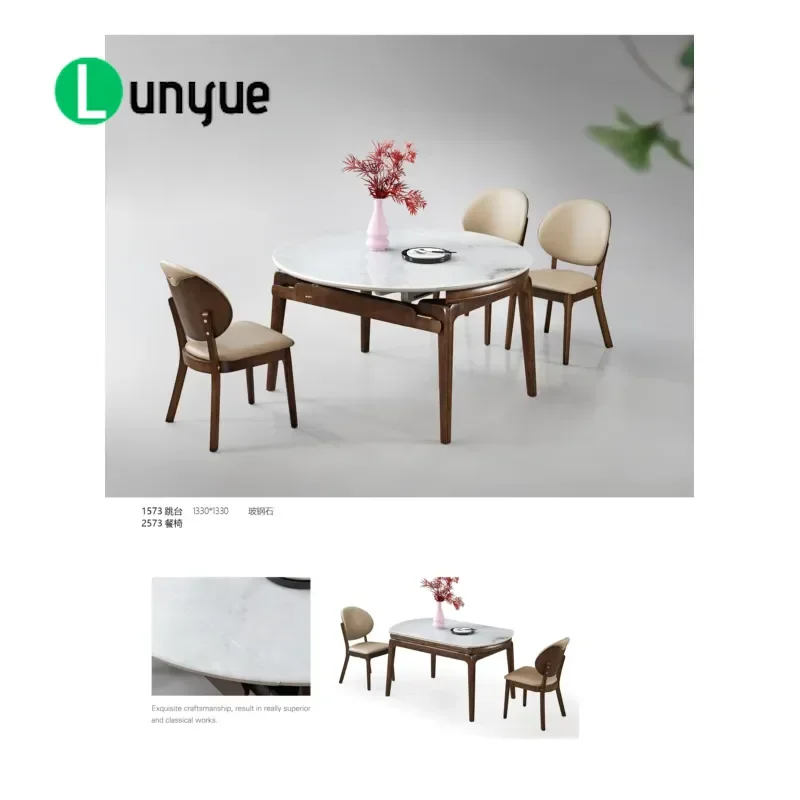 Modern Mid Century Retractable Rectangular Sintered Stone Dining Table for 4-6 People Hotel Apartment Furniture Durable Space