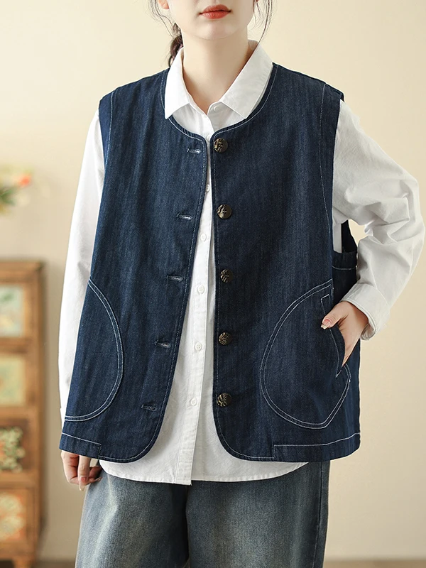 Gilet en jean pour femmes Jaet printemps 2025 Sle superposition bouton unique ket oulder haut de gamme sentiment trajet Faion