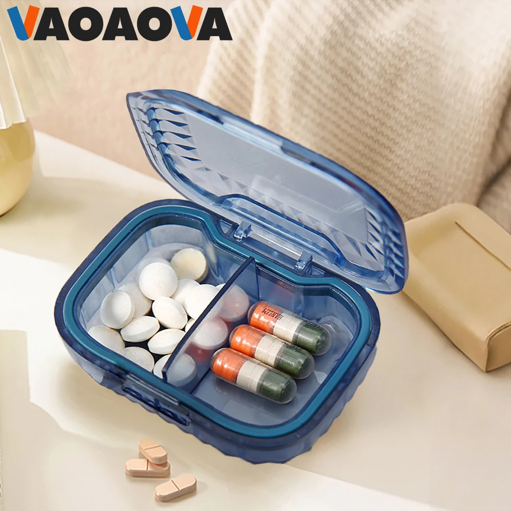 1Pcs 2 Compartment Moisture Proof Travel Pill Organizer Portable Daily Vitamin Fish Oil Supplement Case for Purse