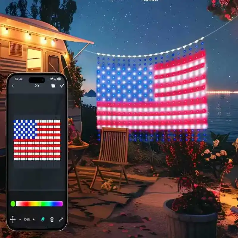 Decoración LED RGBIC cortina luces inteligentes luces de hadas de cadena controladas por aplicación patrón DIY y texto programable sincronización de música Reote