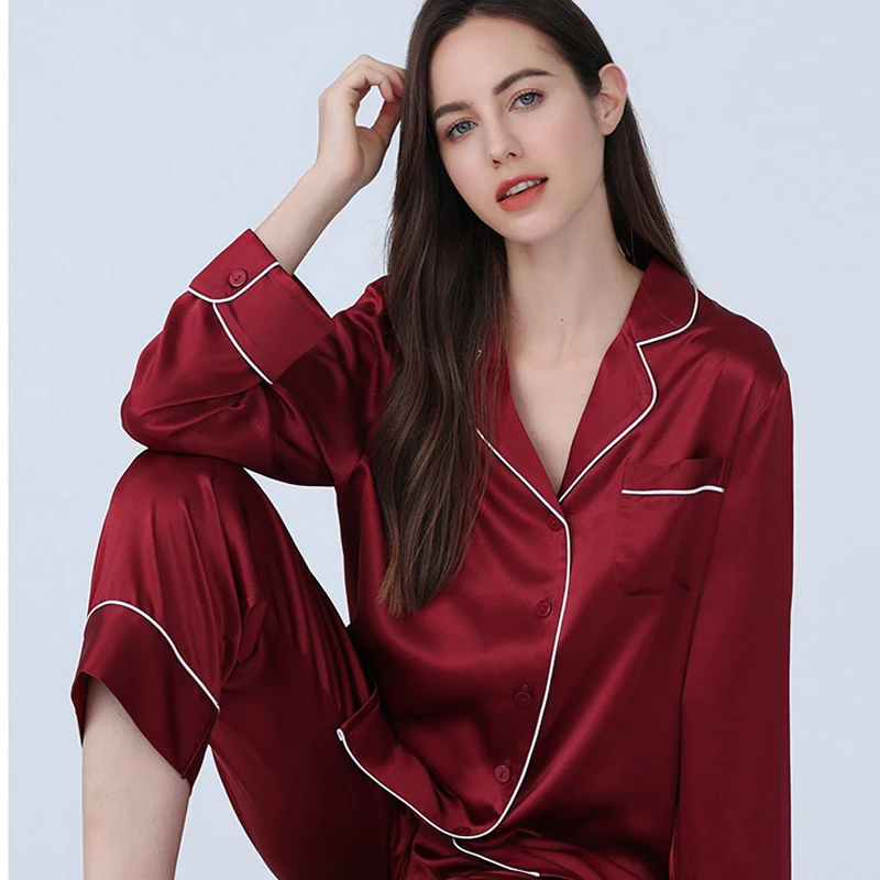 Winsleter, Women 25MM 100%Real Silk Elegant Pajama Set, Solid Breathable, Casual Luxurious Homewear, 2025 Spring Summer S4D009CC