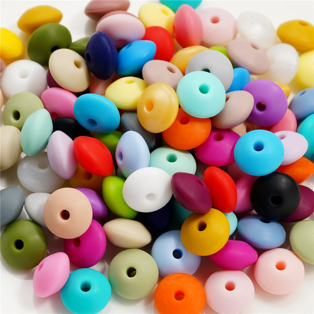 20Pcs/Lot Silicone Lentil Beads 12mm Flying Saucer Shape Loose Spacer Bead for DIY Jewelry Making Accessories Supplies