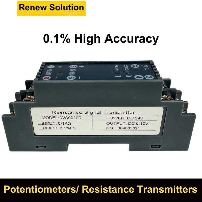 

Potentiometer Isolation Displacement Signal Conditioner Resistance Signal Transmitter To 4-20mA 0-10V
