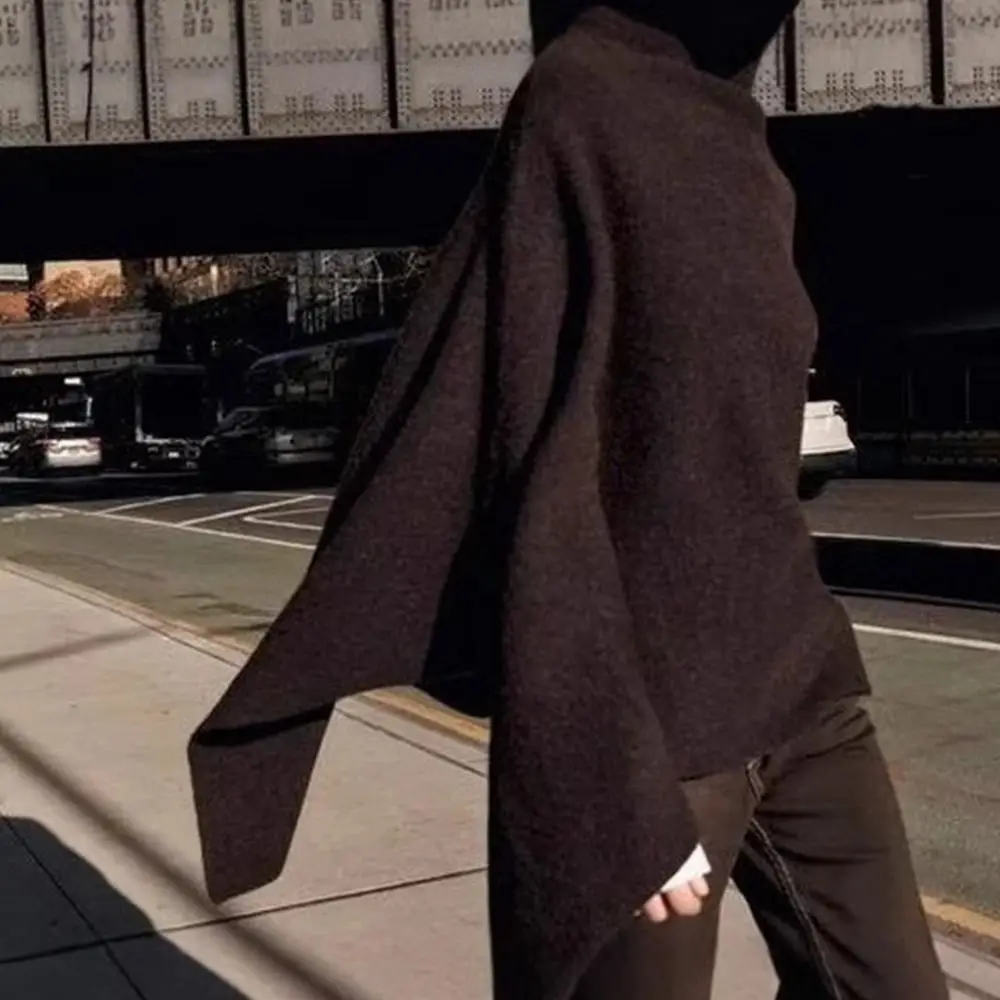 ファッション秋冬レディースショールラップスタンドカラー非対称デザインカーディガンルーズエレガントケープジャケット