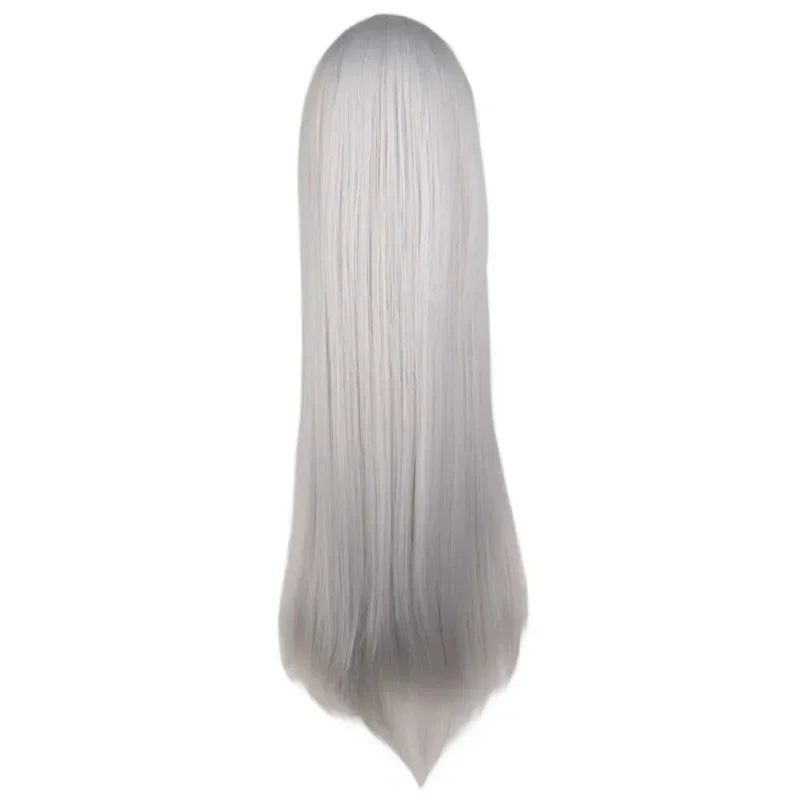 Peluca de disfraz de Hitman Reborn Superbia Squalo, pelo largo y liso de 80cm con flequillo, color blanco plateado, gran oferta