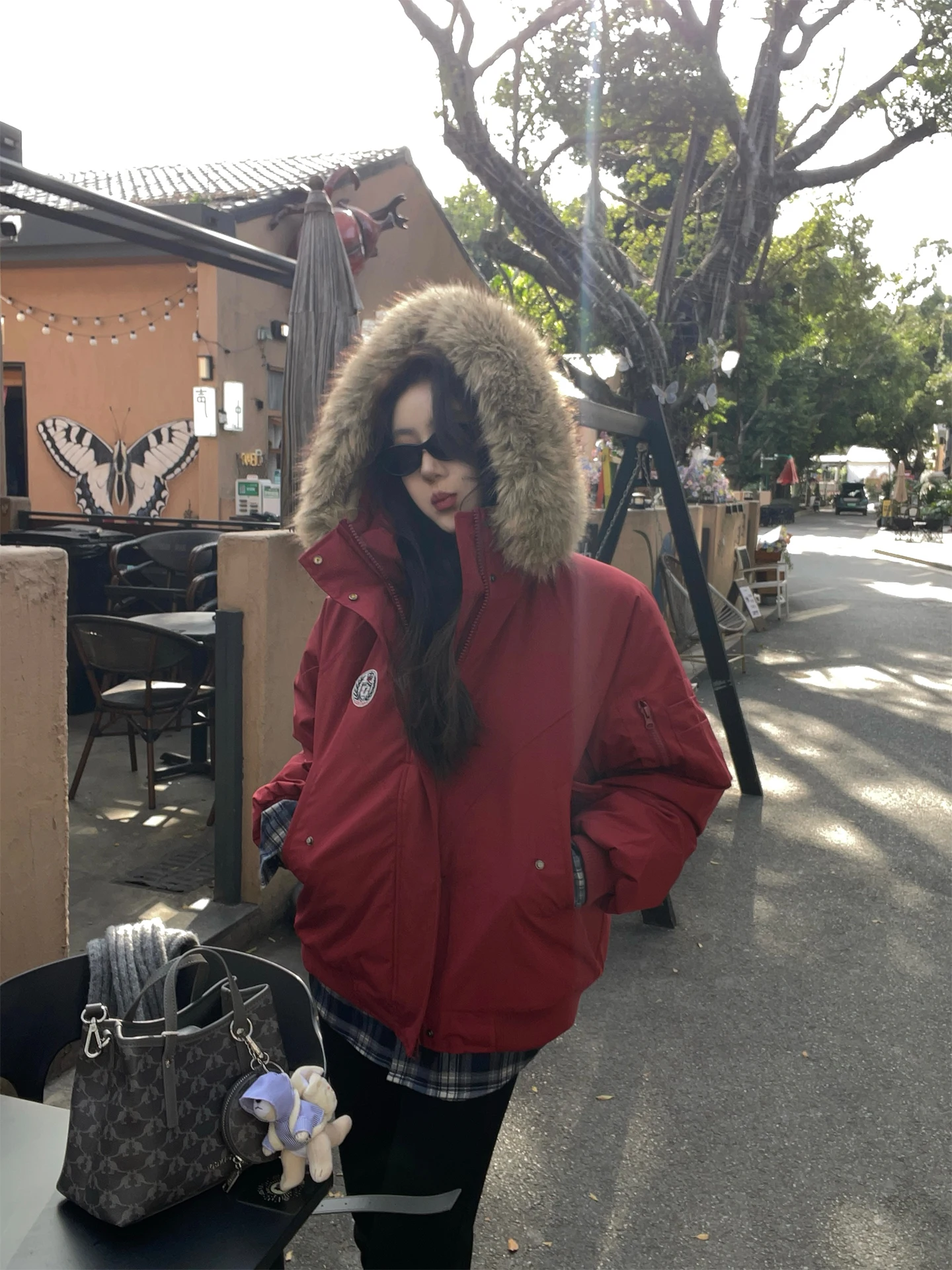 

Korean Sle Thiened Winter Cotton Jaet with Fur Collar Men Women Hooded Coat Slimming Warmth Waist-Cinching Parka