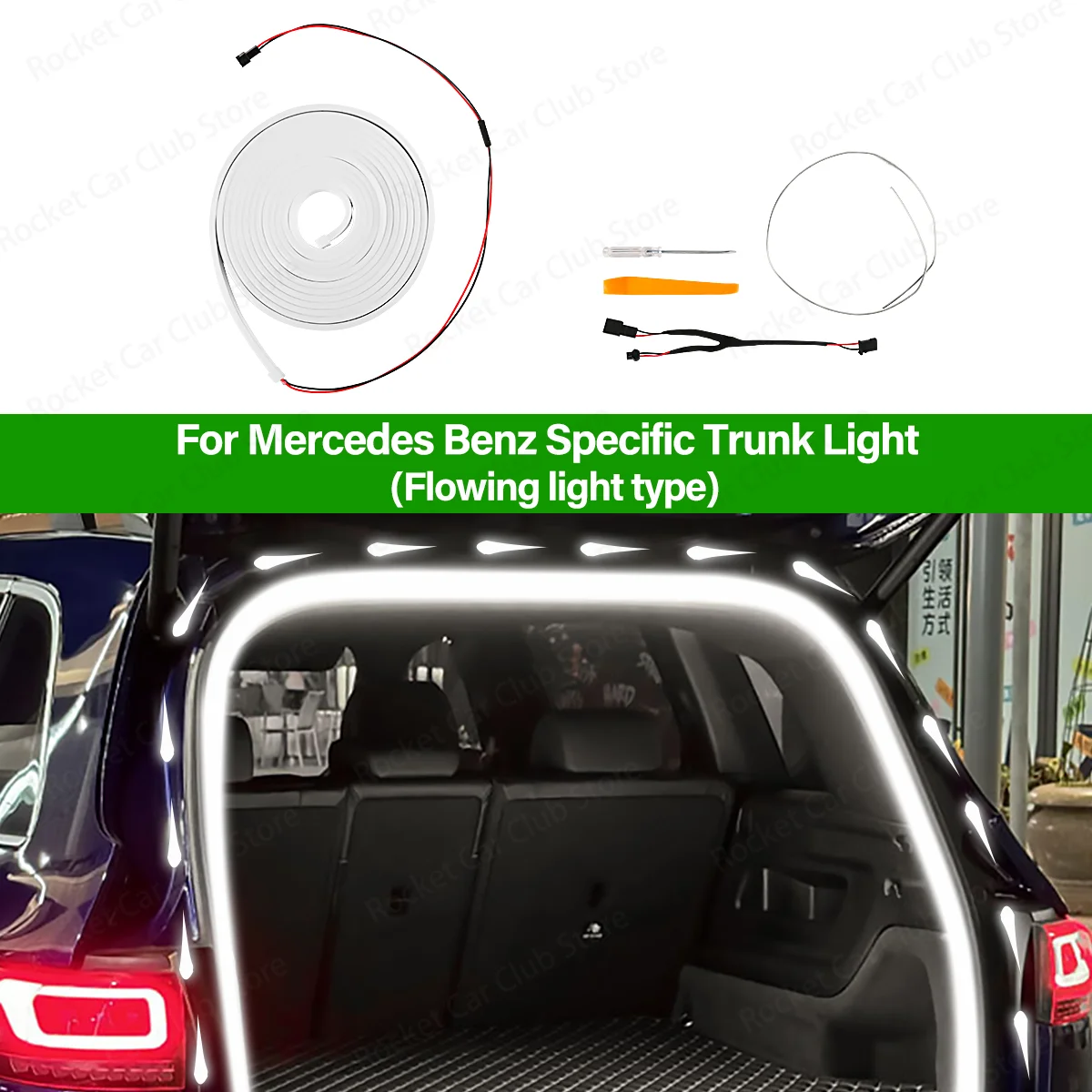 For Mercedes-Benz Trunk Flowing Light Whie Yellwo Tail Box Brightening Light Auto Interior LED Atmosphere Light 4.05 Meters Car