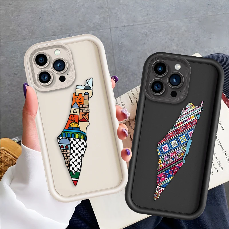 Palestine Embroidery Art Map For Apple iPhone 15 14 13 12 11 Mini XS XR X 8 7 Pro Max Plus Soft Eye Ladder Phone Case