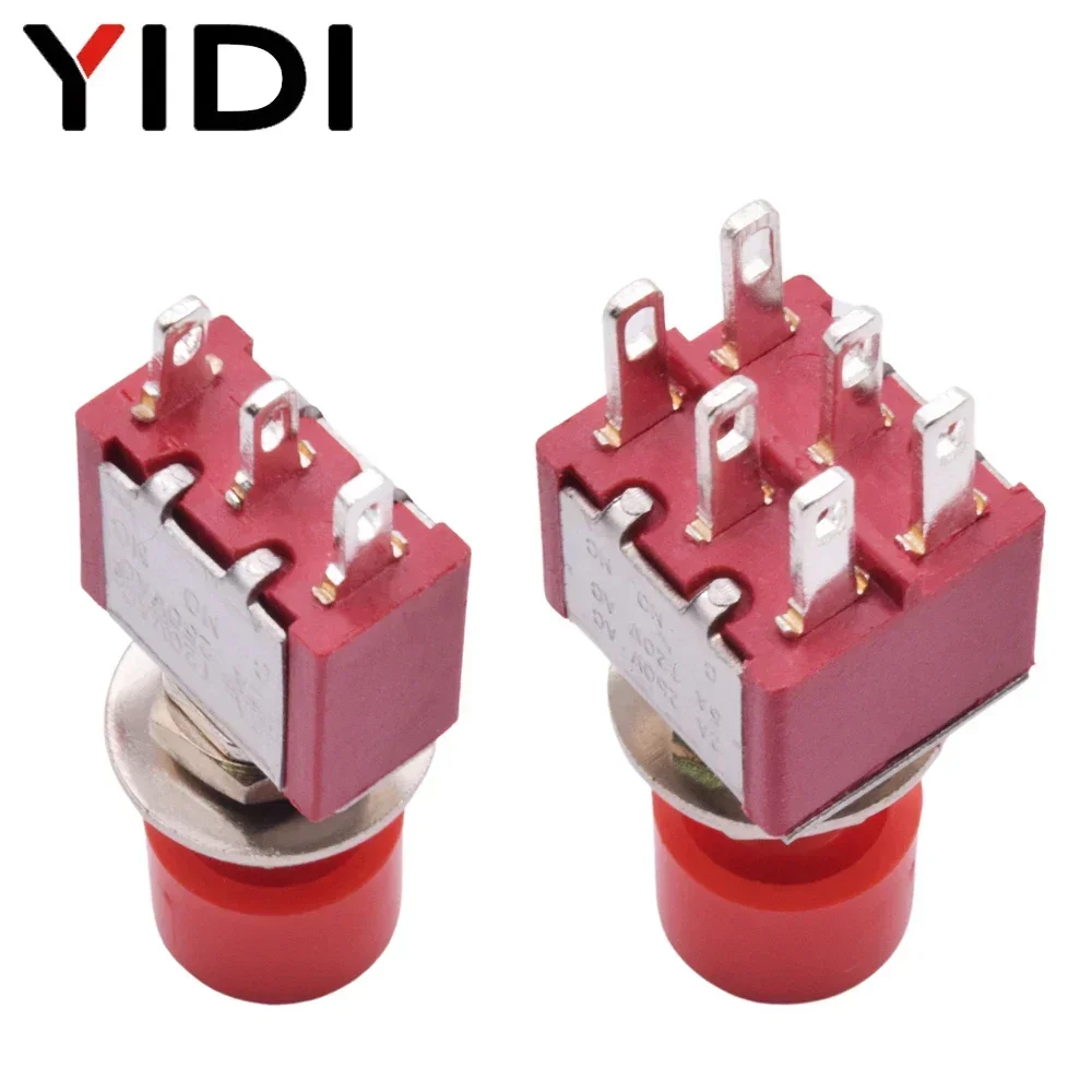 5pcs 10pcs PS-102 202 Mini 6mm 3pin 6pin SPDT DPDT Momentary Push Button Switch 2A 250VAC 5A 120VAC Toggle Switch with Red Cap