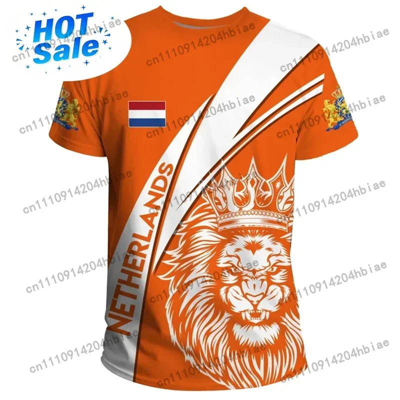 2024 Netherlands Flag T-shirt For Men 3d Printed Dutch Orange T Shirt Oversized Short Sleeve Outdoor Sports Tops Tee Shirts