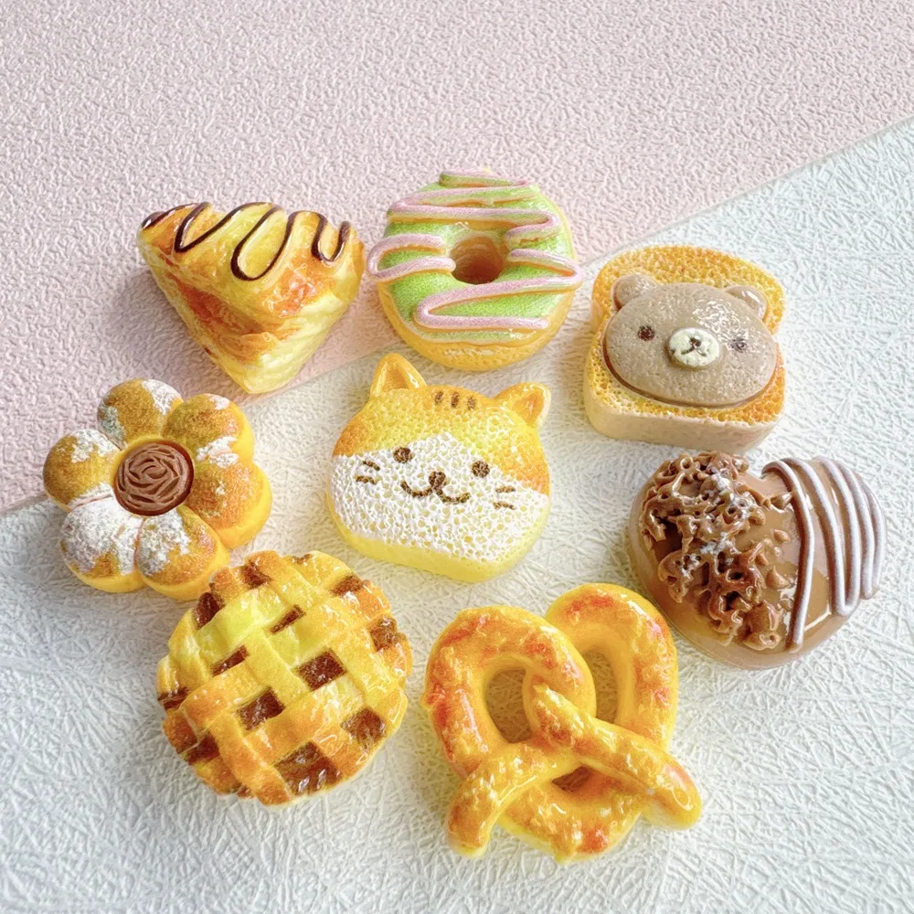 10pcs Mini Cat Donut Bread Model Artificial Bakery Dessert Resin Charm Cream Glue DIY Pendant Desktop Decor Craft Accessories