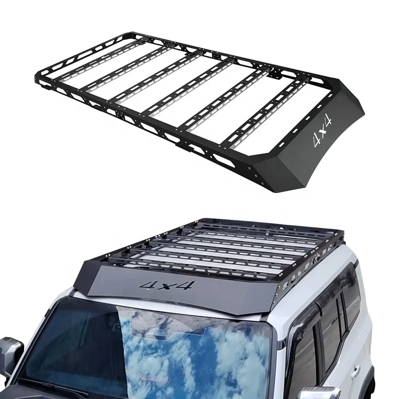 For Roof Rack Basket Car Cargo Carrier Rooftop Luggage Holder with Extension Black for Toyota LC250 Prado