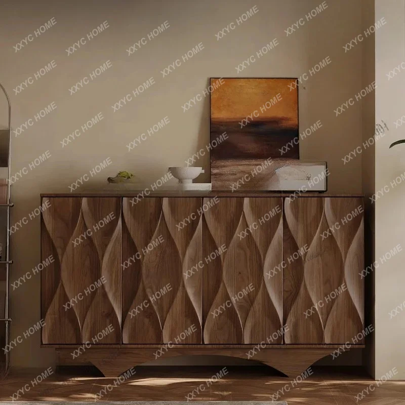 

New Chinese-style walnut leather dining side cabinet New Chinese-style villa entrance entrance cabinet