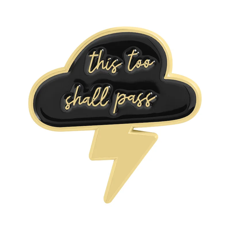 Cartoon cloud lightning-shaped badges, letter 'this too shall pass' alloy pins, clothing and bag accessories, gifts for friends
