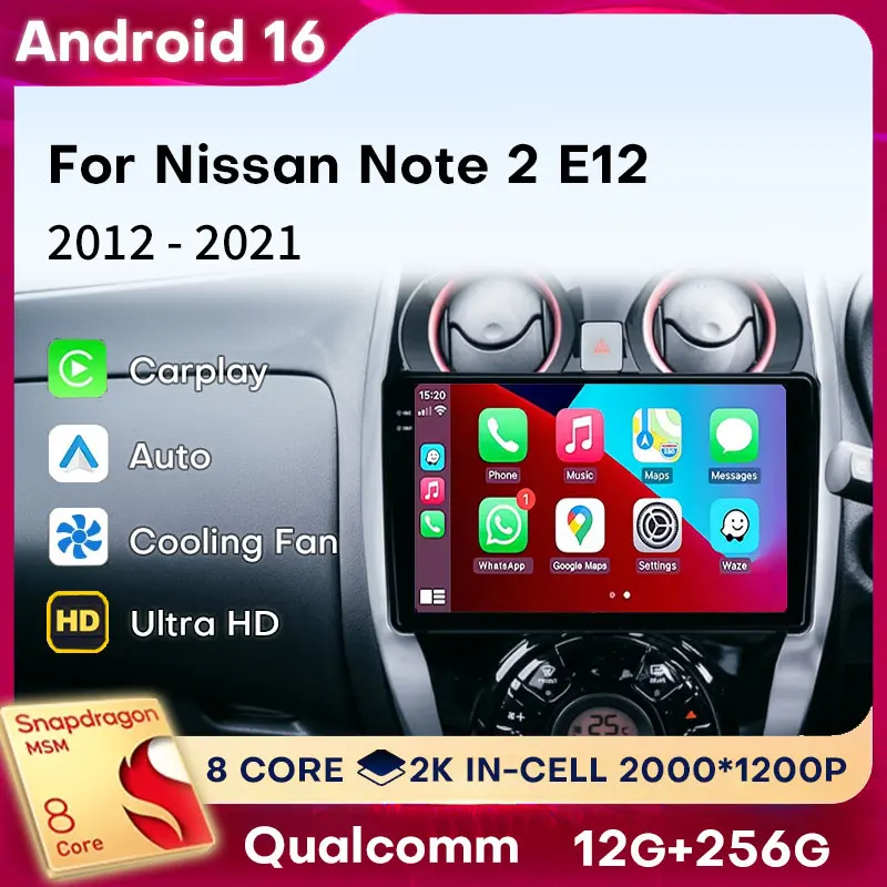 Android 16 Carplay For Nissan Note 2 E12 2012 - 2021 Car Radio Video Navigation 5G WIFI GPS 360 Camera Multimedia Head Unit Auto