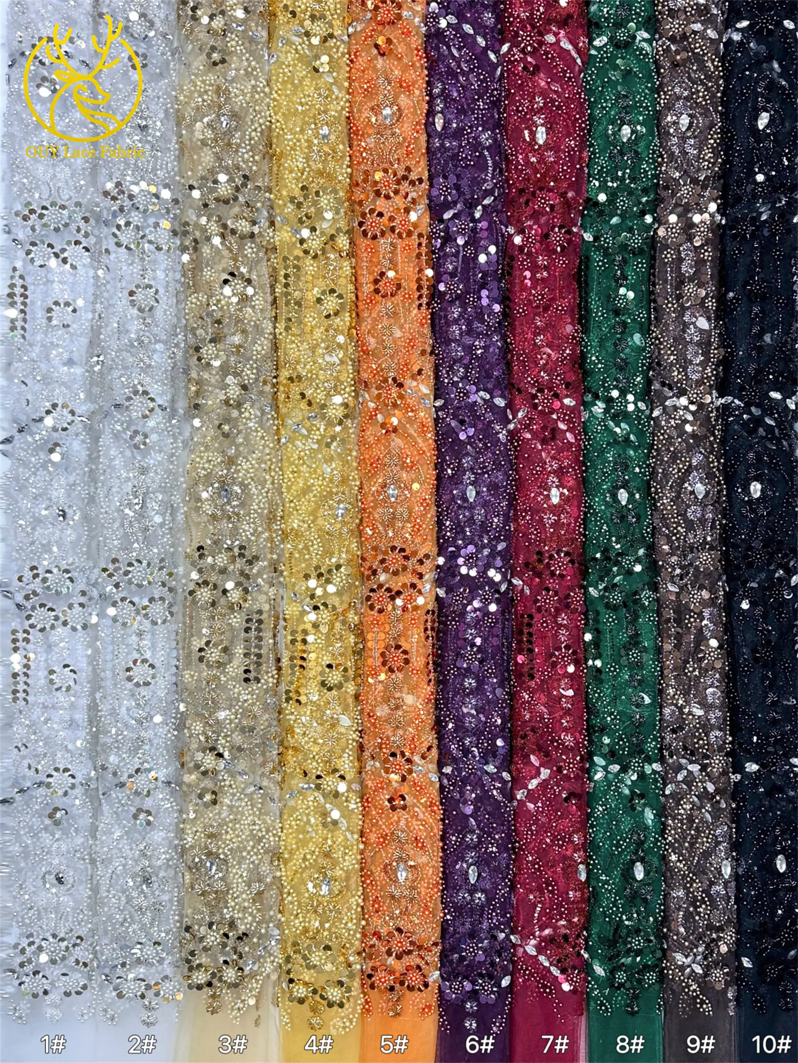 Afrikanischer Spitzenstoff in Traubenlila, französische Pailletten, bestickte Spitze, glitzernde Strass-Spitze für Brautkleider zum Nähen – Detail 29