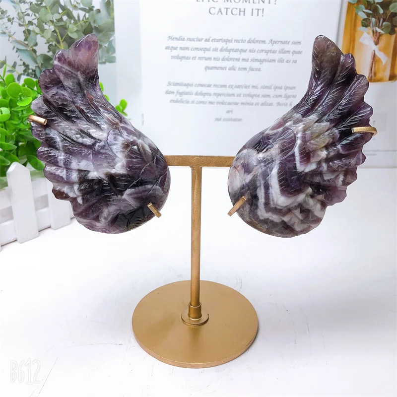 

Natural Dream Amethyst Angle Wings Crystal with Stand Energy Gemstone, Healing Stone, DIY Present, Home Decoration