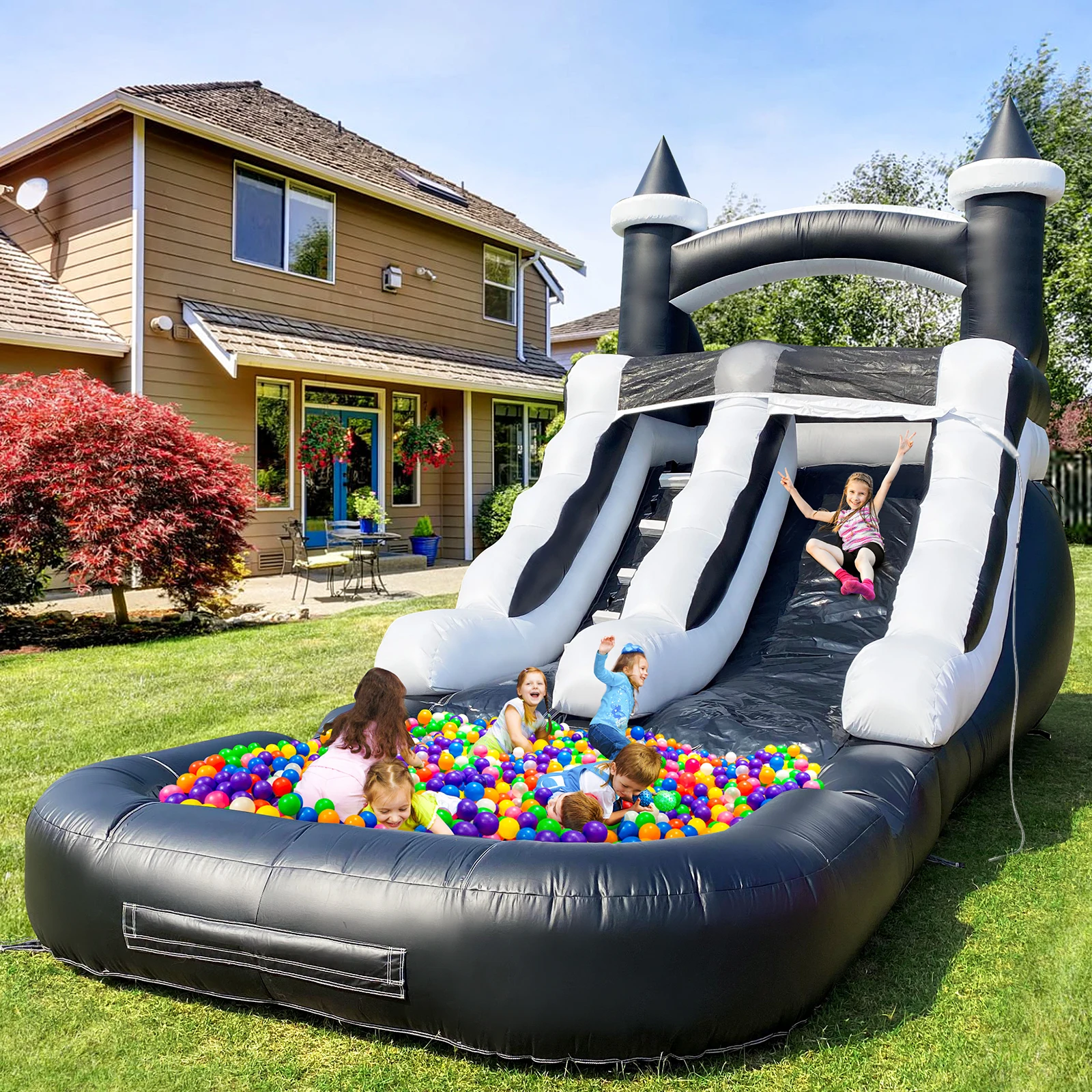 

PVC Water Slide Inflatable Bouncer Castle Outdoor Backyard Garden Summer Water Play Slide for Kids Adults Party Entertainment