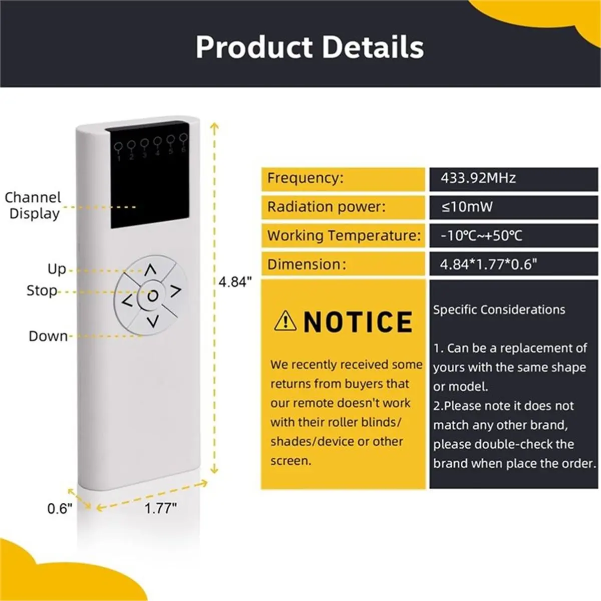 Compatible AC114-01,Channel Blinds Controller for Motorized Roller Shades and Blinds,AC114 Series Remote Control AC114-01