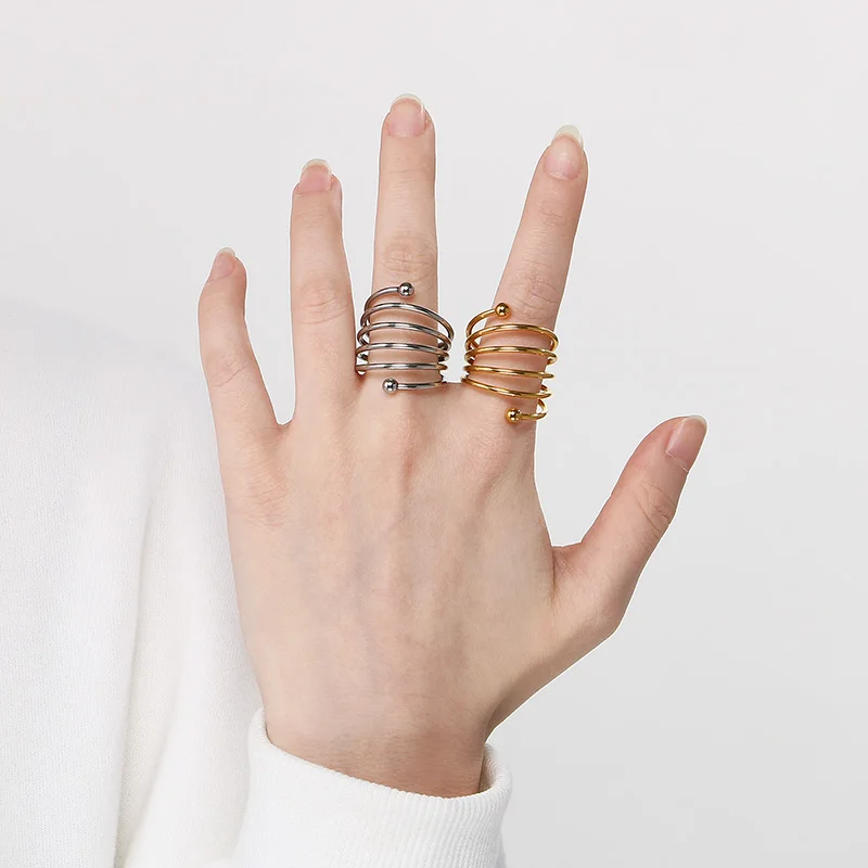 New Rings For Women Stainless Steel Multiple Layer Twisted Rings Anillos Mujer Women Wedding Beads Gold Silver Color Jewelry