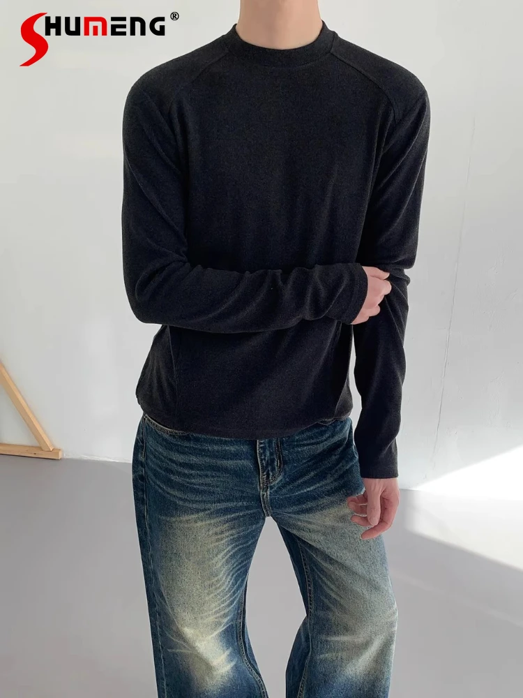 

Men Women 2025 Autumn Winter New Warm Comfort T-Shirts Solid Color Half Turtleneck Knitted Long Sleeve Inner Tops Simple Tees