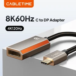 CABLETIME USB C to Displayport Adapter 8K 60Hz 4K 144Hz HDR 10 Zinc Alloy for Laptop iPad Air 4 Pro USB C Converter C450