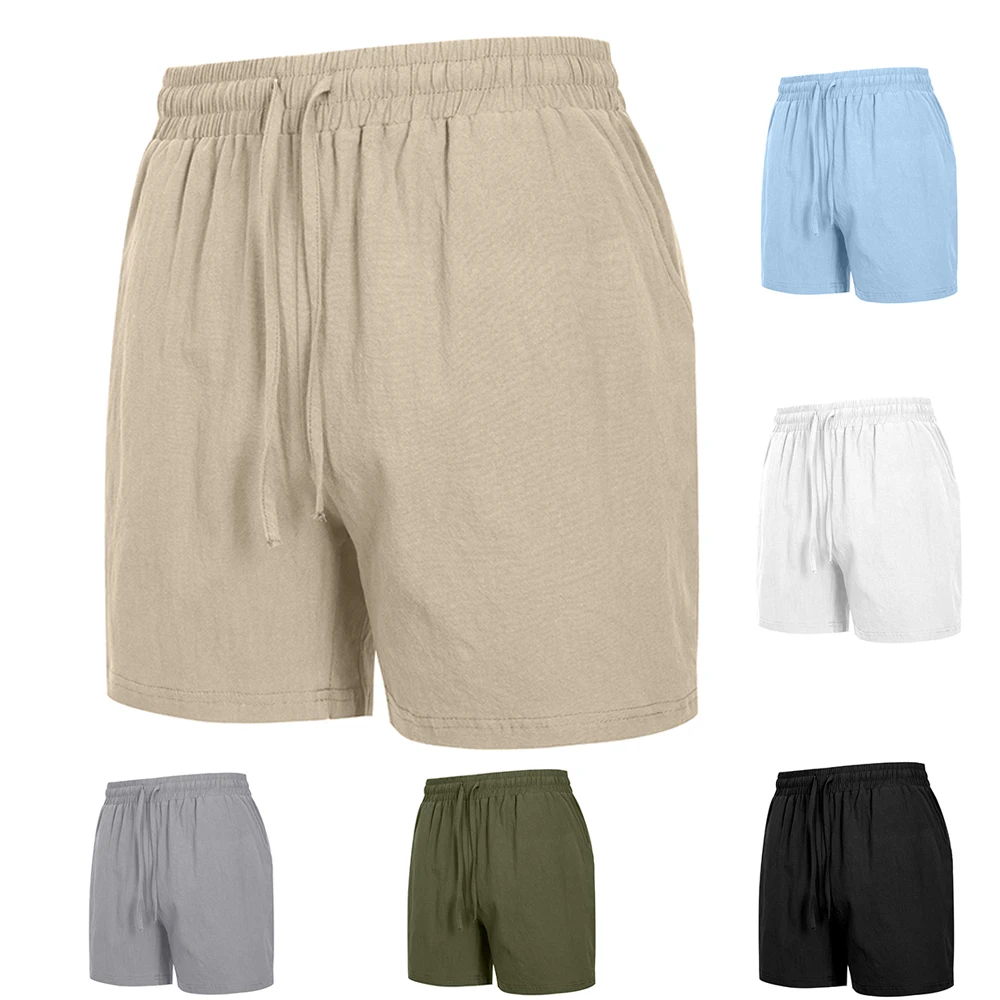 New Mens Cotton Solid Color Beach Short Summer Lightweight Pants Outdoor Male Large Breathable Sport Shorts Fitness Streetwear