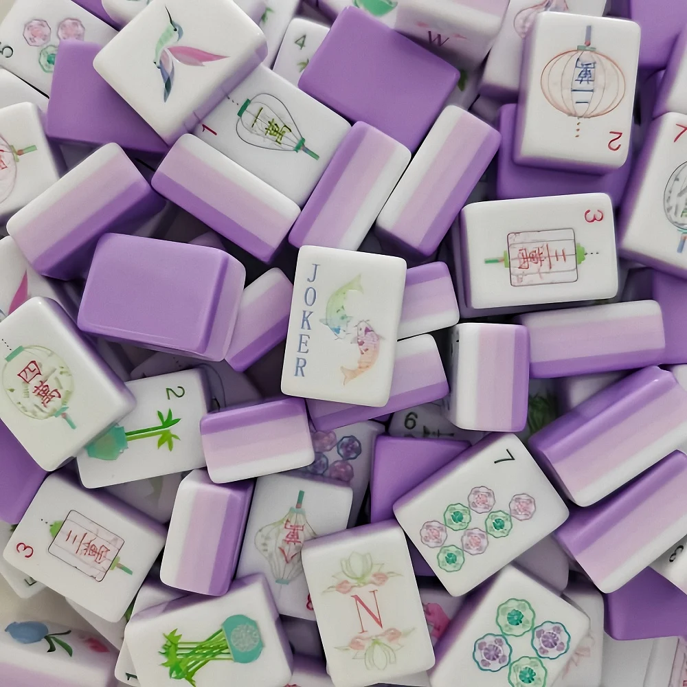 Portable American Mahjong Game Set, OMHJGO Light Purple 4-Layer Acrylic Engraved Mah Jongg Tiles for Entertainment & Gifting view 2