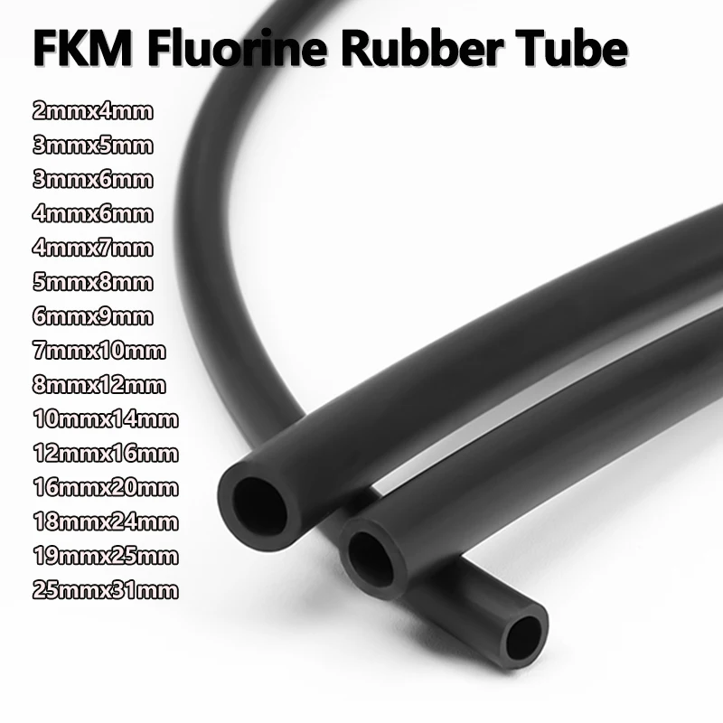 1/3/5m FKM Fluorine Rubber Tube 2mm-25mm Black Wear-resistant Corrosion Resistant High Temperature FKM Vitons Petrol Diesel Hose