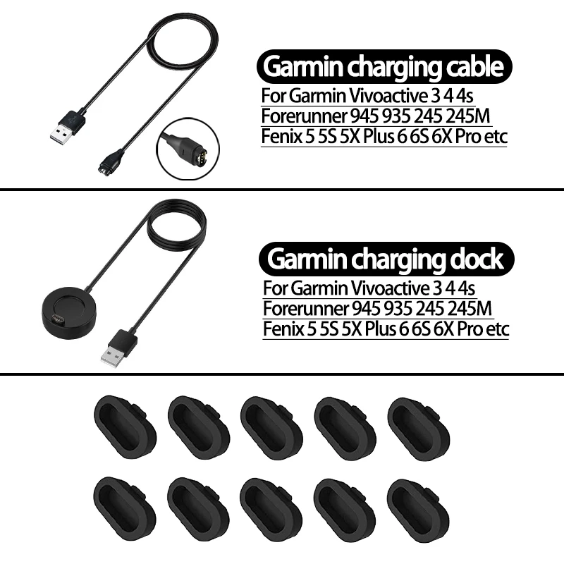 Charger Cable Dock For Garmin Fenix 5 5s 5x plus 6 6s 6x pro USB Charging For garmin vivoactive 3 4s 935 945 245 Dust Plug Cover