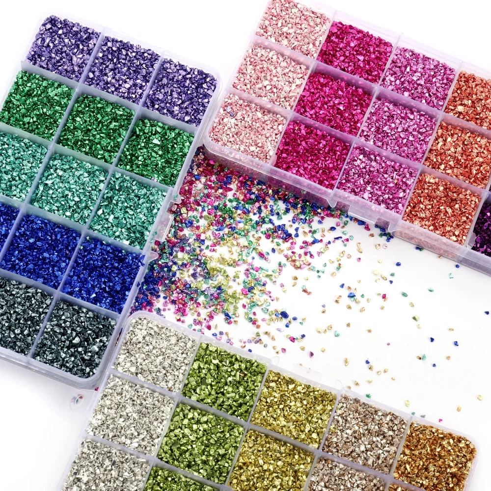 300g/Box Broken Glass Metal Crushed Stones Resin Fillings Kit for DIY Epoxy Resin Mold UV Crafts Filler Nail Art Decoration Set