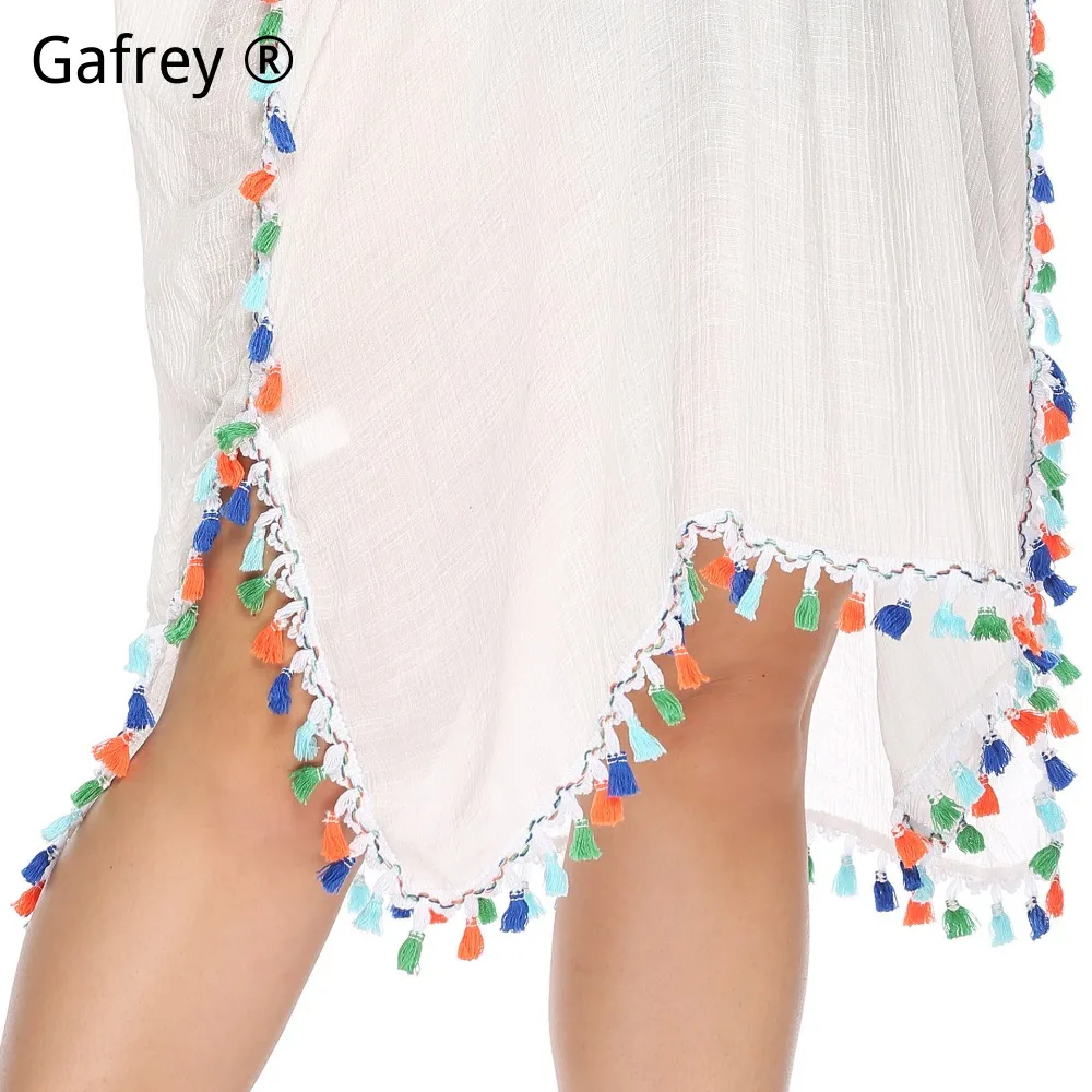 Plus Size 3XL 2XL XL Bohemian Crochet Beach Dress 2026 New Colorful Fringe Patchwork Deep V-Neck Backless Loose Cover Up Women view 3